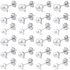 Нержавеющая Сталь Цвет 304 Выводы серьги из нержавеющей стали шпилька, с имитацией жемчуга из смолы и фрикционными гайками-ушками, цвет нержавеющей стали, 16~22 мм, 3 стили, 20 шт / стиль, 60 шт