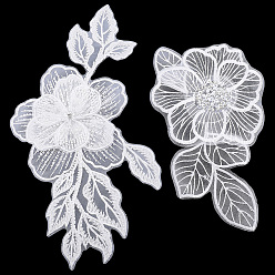 White 2Pcs 2 Styles Polyester Iron Embroidery Lace Collar, Garment Sewing Accessories, Flower, White, 230~365x120~205x1~3mm, 1pc/style