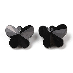 Черный Стеклянные подвески, вернуть точку, граненые, бабочки прелести, чёрные, 14x17.5x9 мм, отверстие : 1.6 мм