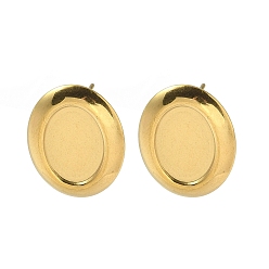Золотой 304 Настройки серьги из нержавеющей стали, ионное покрытие (ip), овальные, золотые, лоток : 14x10 мм, 20.5x16.5 мм, штифты : 0.7 мм