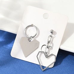 Нержавеющая Сталь Цвет 304 из нержавеющей стали серьги, подвеска в виде сердца с цепочкой, слева и справа, цвет нержавеющей стали, 34x19 мм