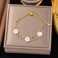 Золотой 304 браслеты из нержавеющей стали с акриловыми цветочными подвесками, золотые, 8-1/8 дюйм (205 мм)