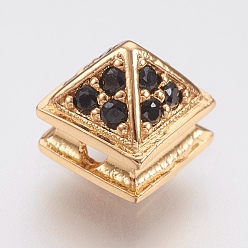 Golden Brass Micro Pave Cubic Zirconia Beads, Lead Free & Cadmium Free, Rivet, Golden, 8x8x8mm, Hole: 1.8mm