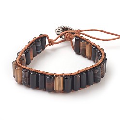 Натуральный Агат Естественно агат шнур вышитый бисером браслеты, с кожаным шнуром и застежками из сплава, цветок, античное серебро, 7-1/2 дюйм ~ 8-1/8 дюйм (19~20.5 см), 1.5~2 мм