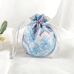 Белый Шелковые сумки на шнурке, подарочная упаковка ювелирных изделий мешок для сережек упаковка браслета, плоско-круглые, белые, 12.5x10.5 см