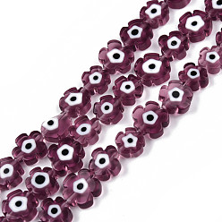 Old Rose Handmade Evil Eye Lampwork Beads Strands, Flower, Old Rose, 7~9.5x7~9x2.5~3mm, Hole: 1mm, about 54pcs/strand, 16.14 inch(41cm)