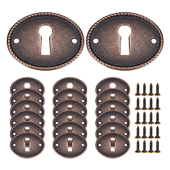 Красная Медь 20шт. винтажные таблички с ключами из цинкового сплава, розетки замка, с винтом 40 шт., овальные, Красная медь, 29.5x37.5x1 мм
