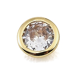 Clear Brass Pave Cubic Zirconia Cabochons, Flat Round, Faceted, Pointed Back, Rack Plating, Long-Lasting Plated, Cadmium Free & Lead Free, Real 18K Gold Plated, Clear, 5x2.5mm