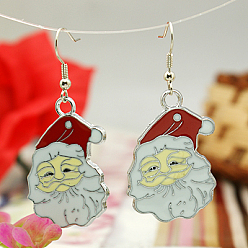 Red Fashion Earrings for Christmas, with Enameled Alloy Pendants and Brass Earring Hooks, Red, 52mm