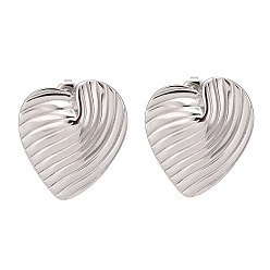 Stainless Steel Color Non-Tarnish 304 Stainless Steel Stud Earrings, Heart, Stainless Steel Color, 31x27mm