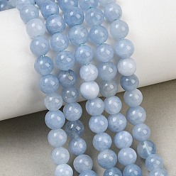 Bleu Acier Clair Naturels teints en blanc perles de jade brins, lisse et rond, bleu acier clair, 6mm, Trou: 1mm, Environ 62 pcs/chapelet, 14.96'' (38 cm)