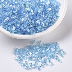 (HTL260) Transparent Aqua AB MIYUKI Half TILA Beads, Japanese Seed Beads, 2 Hole, (HTL260) Transparent Aqua AB, 5x2.3x1.9mm, Hole: 0.8mm, about 2500pcs/100g