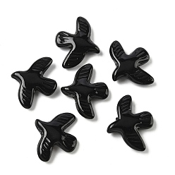 Черный Выпечка окрашенные стеклянные бусины, голубь мира, чёрные, 34x42x9 мм, отверстие : 1.6 мм