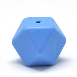 Deep Sky Blue Food Grade Eco-Friendly Silicone Beads, Chewing Beads For Teethers, DIY Nursing Necklaces Making, Faceted Cube, Deep Sky Blue, 14x14x14mm, Hole: 2mm