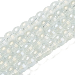 Бледно-Зеленый Стеклянные бусины, с блеском порошок, круглые, бледно-зеленый, 10x9 мм, отверстие : 1.2 мм, около 90 шт / нитка, 31.81'' (80.8 см)
