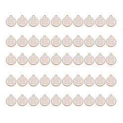 Letter H Подвески из позолоченного сплава, с эмалью, эмалированные блестки, плоско-круглые, белые, letter.h, 14x12x2 мм, отверстие : 1.5 мм, 50 шт / коробка