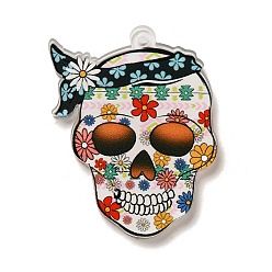 Skull Акриловые подвески с принтом на тему Хэллоуина, череп, 38x28.5x2.5 мм, отверстие : 1.8 мм
