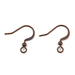 Красная Медь Латунные французские крючки для серег, плоские крючки для серег, с бисером и горизонтальной петлей, без свинца и без никеля , Красная медь, 15 мм, отверстие : 2 мм