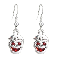 Красный Серьги-подвески из сплава с эмалью, Хэллоуин элементы, череп, красные, 33x11 мм