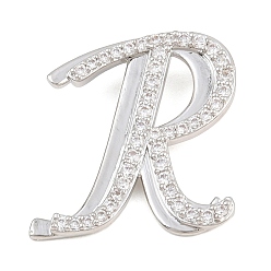 Letter R Pendentifs en laiton zircon cubique transparent, charmes de lettre, plaqué longue durée, crémaillère plaquage, sans plomb et sans cadmium, platine, lettre r, 26x23x6.5mm, Trou: 3mm