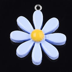 Васильковый Подвески из смолы, с фурнитурой железной платинового оттенка, цветок, васильковый, 33~34x28~30x8~9 мм, отверстие : 2 мм