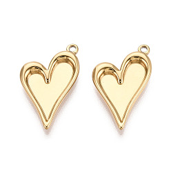 Настоящее золото 18K 304 Настройки кабошон из нержавеющей стали кулон, ионное покрытие (ip), сердце, реальный 18 k позолоченный, лоток : 17x11 мм, 24.5x15x2.5 мм, отверстие : 1.6 мм