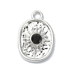 Платина Подвески из сплава с черными стразами, овальные, платина, 18x12x3 мм, отверстие : 2 мм
