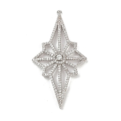 Платина Латунные микро проложить кубического циркония подвески, Полярная звезда, долговечный, без кадмия и без свинца, стойки покрытие, платина, 51.5x27.5x5 мм, отверстие : 0.9 мм
