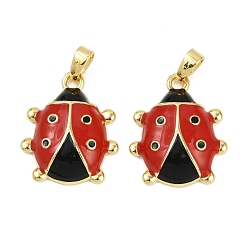 Настоящее золото 18K Латунь эмаль подвески, без кадмия и без свинца, божья коровка прелести, реальный 18 k позолоченный, 20x16.5x4 мм, отверстие : 5x2.5 мм
