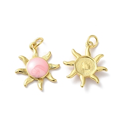 Pink Подвески из латуни с эмалью в стойку, с целью перехода в кольце, без свинца и без кадмия, очарование солнца, реальный 18 k позолоченный, розовые, 20x17.5x3.5 мм, отверстие : 3.5 мм