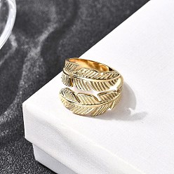 Настоящее золото 18K 304 открытые манжеты из нержавеющей стали, перо, ионное покрытие (ip), реальный 18 k позолоченный, внутренний диаметр: 17 мм