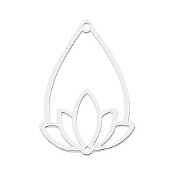 Нержавеющая Сталь Цвет Устойчивы к потускнению 201 соединительные элементы из нержавеющей стали, лазерная резка, слезинка с цветком, цвет нержавеющей стали, 30x20.5x1 мм, отверстие : 1.2~1.6 мм