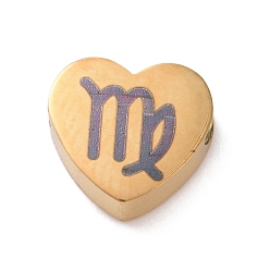 Дева 304 из нержавеющей стали бусы, сердце с рисунком созвездия, золотые, Дева, 7.5x8x3 мм, отверстие : 2 мм