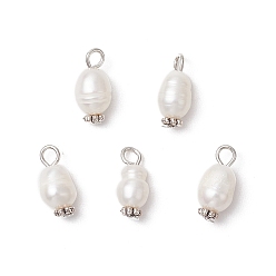 Платина Подвески из натурального культивированного пресноводного жемчуга и риса, с железными петлями и ромашками-разделителями из сплава, цветочный белый, платина, 15~16x6.5~7 мм, отверстие : 2~2.5 мм