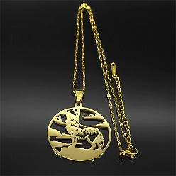 Золотой 304 Мужские кулоны с воющим волком из нержавеющей стали, золотые, 15.75 дюйм (40 см)