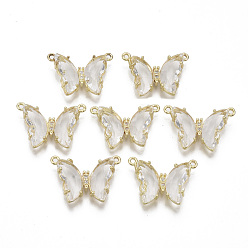 Прозрачный Экологически чистые соединители звеньев из сплава, со стеклом и прозрачным кубическим цирконием, бабочка, без никеля , золотой свет, прозрачные, 16x24x6 мм, отверстие : 1.2 мм