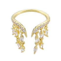 Настоящее золото 18K Прозрачное кубическое циркониевое кольцо-манжета с конским глазом, кольцо с латунной кисточкой для женщин, без кадмия и без свинца, реальный 18 k позолоченный, размер США 7 (17.3 мм)