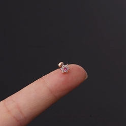 Другие Серьги-гвоздики с микропаве из кубического циркония из латуни, с 316 l хирургическими штифтами из нержавеющей стали, розовое золото , цветок, 6 мм