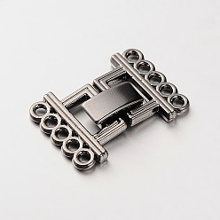 Черный Цвет Металла 5 пряди из латуни и латунных складок на застежки, 10-луночное, металлический черный , 24x16.5x5 мм, отверстие : 2 мм