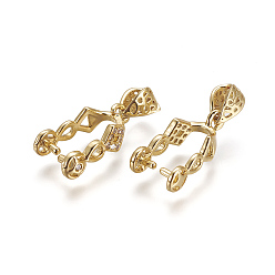 Golden Brass Ice Pick Pinch Bails, with Cubic Zirconia, Clear, Golden, 24.5x6mm, Hole: 3x5mm, Pin: 1.2mm
