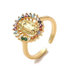 Настоящее золото 18K Открытые кольца из латуни, микропаве, кубический цирконий, реальный 18 k позолоченный, внутренний диаметр: 18 мм
