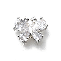 Посеребрённый Латунные микро проложить кубического циркония подвески, без кадмия, без никеля и без свинца, бабочки прелести, 925 серебро покрытием, 10x12.5x5 мм, отверстие : 1.8 мм