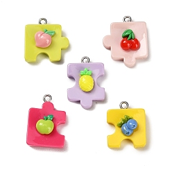 (52) Непрозрачная лаванда Непрозрачные подвески смолы, пазл фруктовый шарм, с железной платиной петлей, разноцветные, 20.5~25x16.5~20x7.5~9.5 мм, отверстие : 2 мм