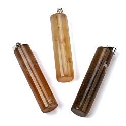 Натуральный Агат Естественно агат большие кулоны, Подвески в виде колонн с 304 защелкивающимися креплениями из нержавеющей стали, цвет нержавеющей стали, 54.5~56x12~14 мм, отверстие : 6x4 мм