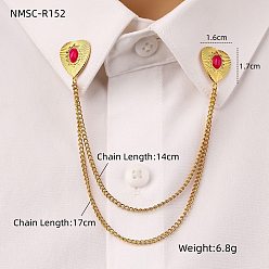 Фуксиновый 304 Брошь-цепочка в форме сердца из нержавеющей стали и окрашенного камня, золотые, красно-фиолетовые, 170 мм, брошь: 16x17 мм