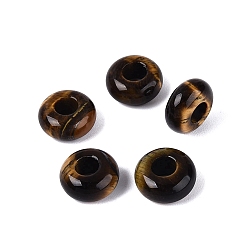 Тигровый глаз Натуральный тигровый глаз европейский бисер, гладкая рондель, бусины с большим отверстием, 10x4.5~5 мм, отверстие : 4 мм