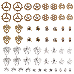 Antique Bronze & Antique Silver 60Pcs 15 Style Tibetan Style Alloy Pendants, Mixed Shapes, Antique Bronze & Antique Silver, 14.5~35x10~40x1~4.5mm, Hole: 2~4mm, 4pcs/style
