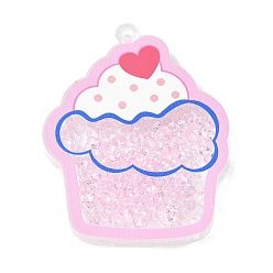 Food Прозрачные акриловые подвески с принтом, плавающие подвески, с акриловой, чашка торт, 57x46x5 мм, отверстие : 2.5 мм