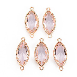 Pink Соединители стеклянные ссылки, с легкими золотыми тонами латуни, без кадмия, без никеля и без свинца, граненый глаз лошади, розовые, 21x9x4 мм, отверстие : 1.2 мм