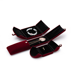 Dark Red Velvet Box Sets(Ring, Bangle, Necklace), with Snap Buttons, Mixed Shapes, Dark Red, Ring: 6.9x6.3x5.7cm, Bangle: 9.7x9.9x3.9cm, Necklace: 22x6x4cm, 3pcs/set